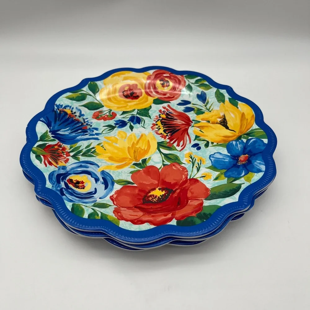 The Pioneer Woman Dinner Plates 10.5in Multicolor Breezy Blossom Scalloped 3pc